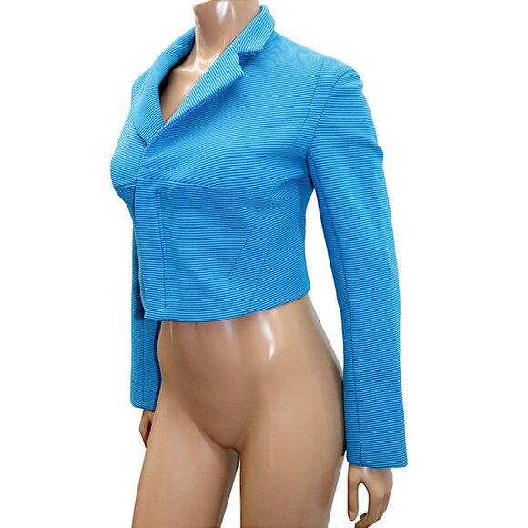 Y's YOHJI YAMAMOTO STRIPE Cropped Structured ZIPPER Jacket SMALL/ Size 4 - Picture 4 of 9